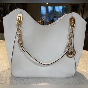 Michael Kors White Purse with Gold Handle